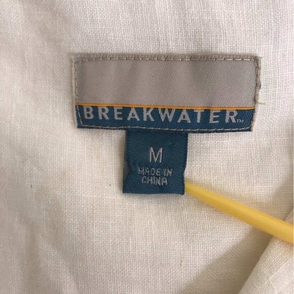 Breakwater Embroidered Linen Short Sleeve Button Front White Shirt Mens Medium - Picture 7 of 14